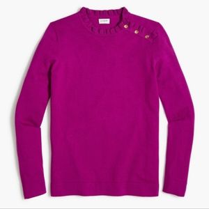 J. Crew Womens Size M Purple Ruffle Neck Pullover Sweater Gold Buttons NWT